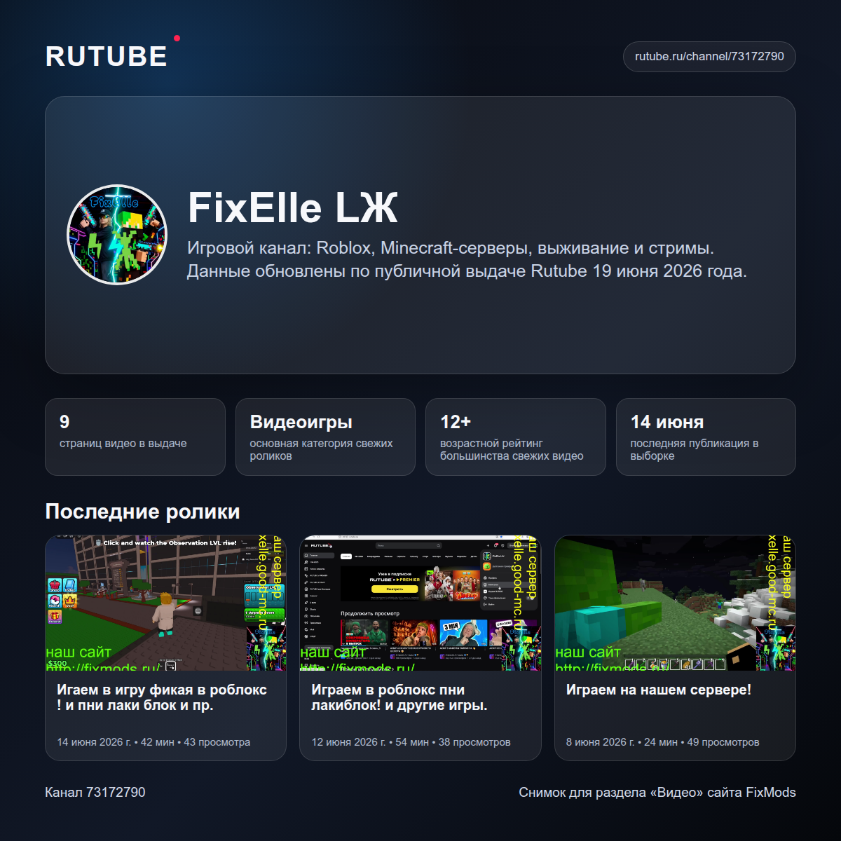 Скриншот канала FixElle LЖ на Rutube